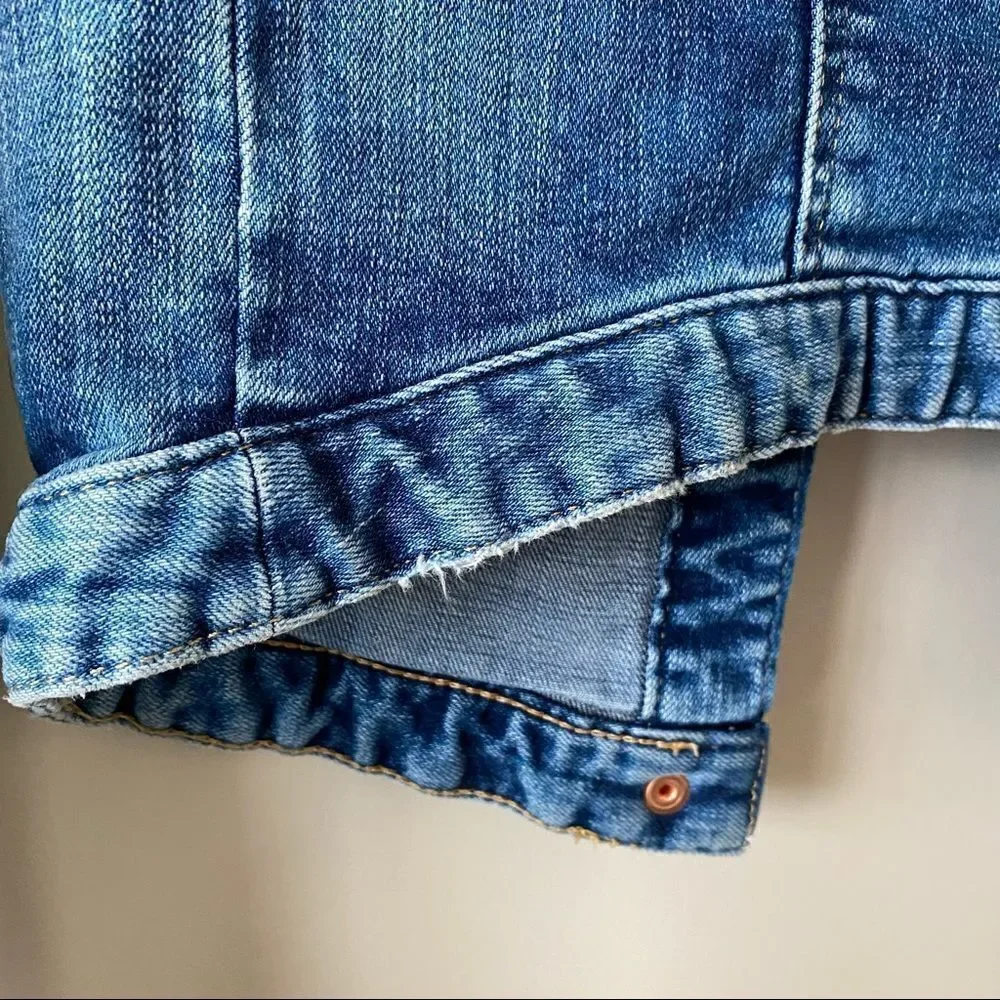 ZARA-FITTED Denim Mid Wash Distressed Jacket - Picture 11 of 13